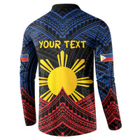 Personalized Philippines Button Sweatshirt Polynesian Tribal Tattoo with Filipino Flag Motif