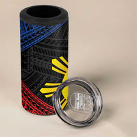 Personalized Philippines 4 in 1 Can Cooler Tumbler Polynesian Tribal Tattoo with Filipino Flag Motif
