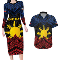 Personalized Philippines Couples Matching Long Sleeve Bodycon Dress and Hawaiian Shirt Polynesian Tribal Tattoo with Filipino Flag Motif