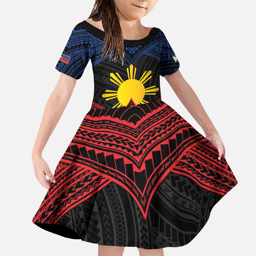 Personalized Philippines Family Matching Mermaid Dress and Hawaiian Shirt Polynesian Tribal Tattoo with Filipino Flag Motif