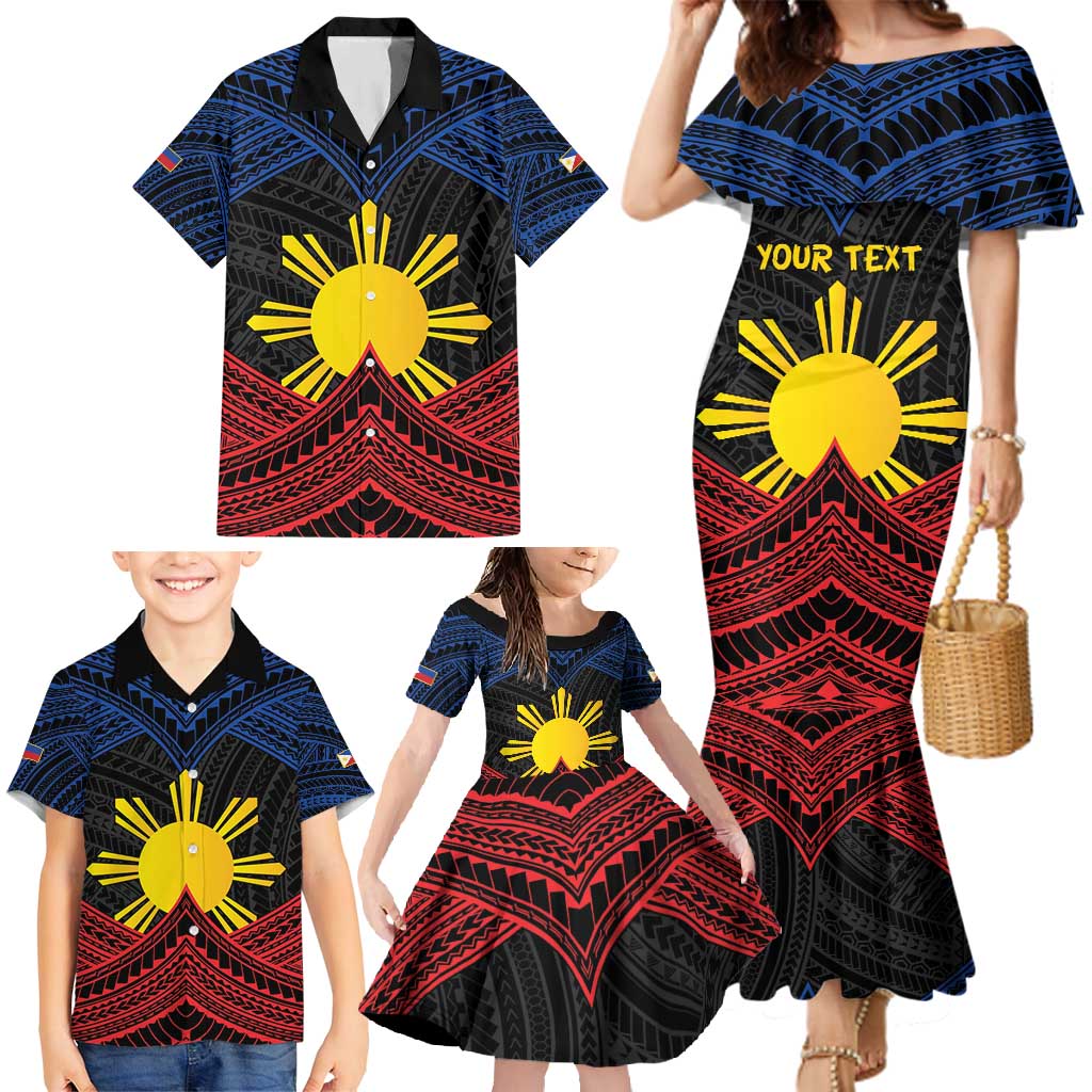 Personalized Philippines Family Matching Mermaid Dress and Hawaiian Shirt Polynesian Tribal Tattoo with Filipino Flag Motif