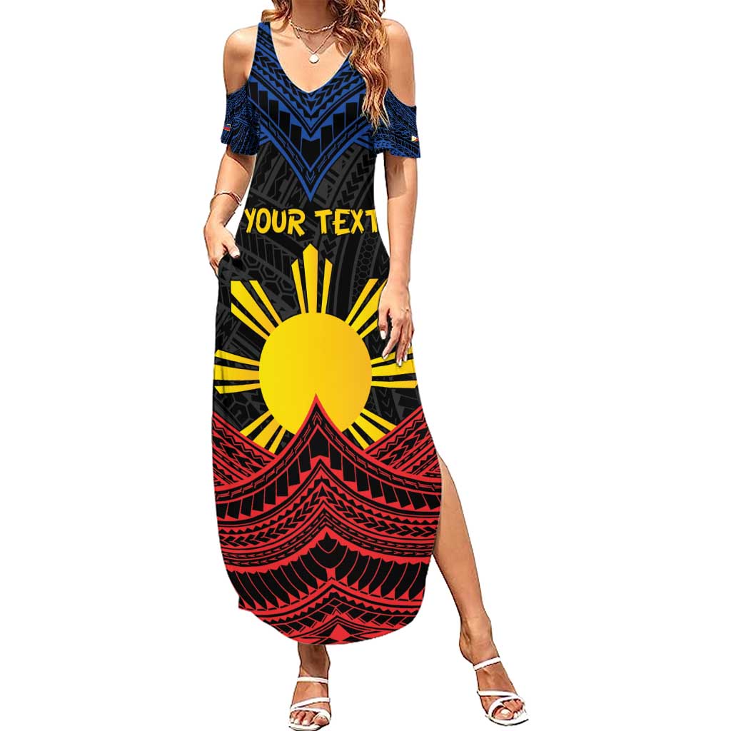 Personalized Philippines Family Matching Summer Maxi Dress and Hawaiian Shirt Polynesian Tribal Tattoo with Filipino Flag Motif