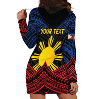 Personalized Philippines Hoodie Dress Polynesian Tribal Tattoo with Filipino Flag Motif