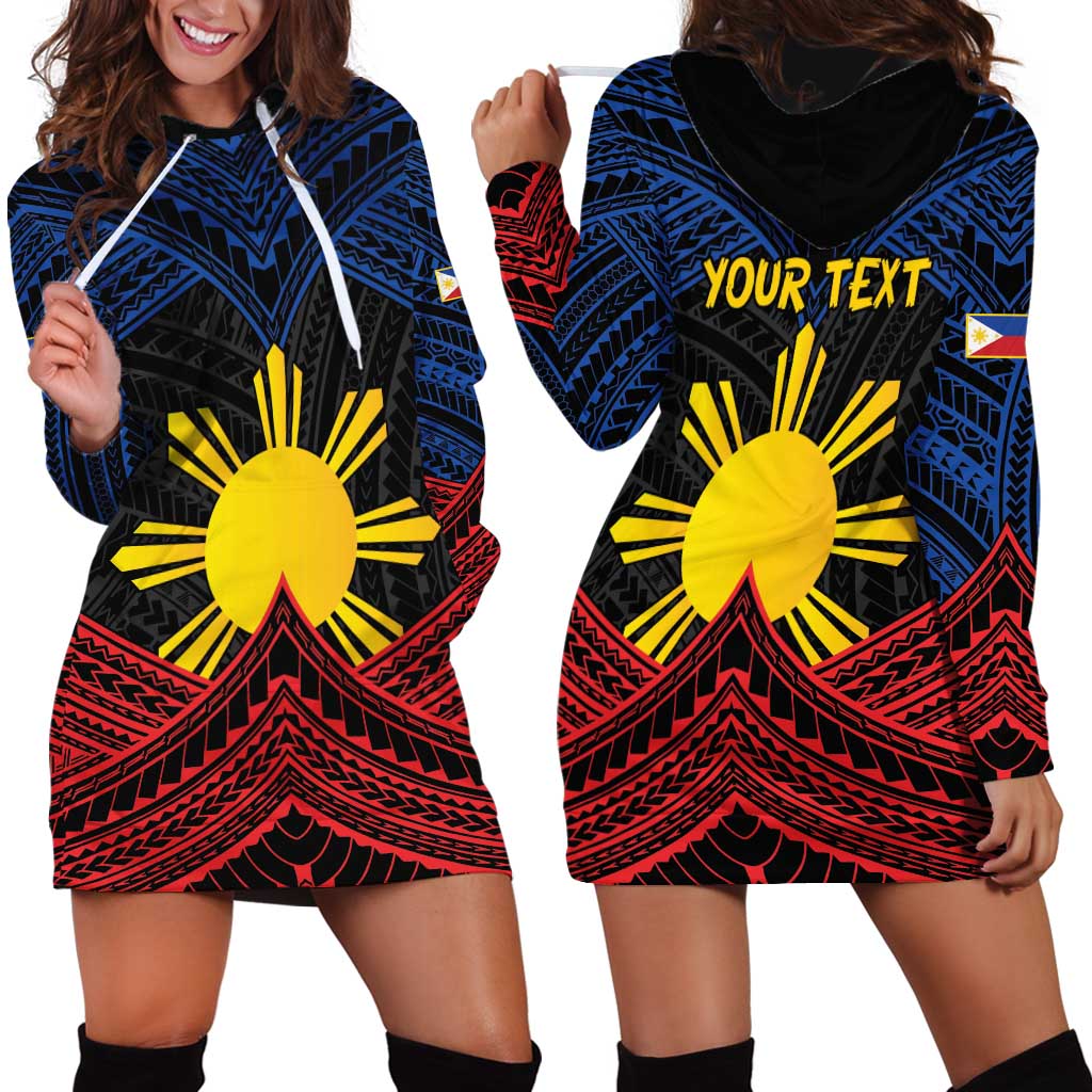 Personalized Philippines Hoodie Dress Polynesian Tribal Tattoo with Filipino Flag Motif