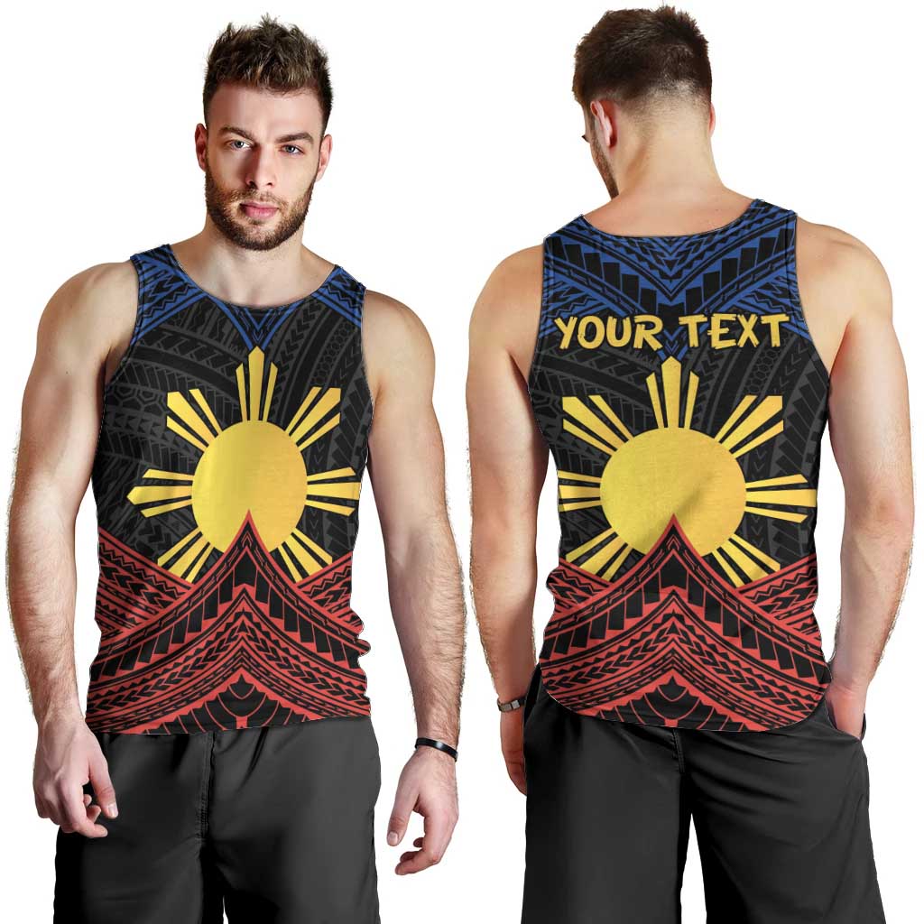 Personalized Philippines Men Tank Top Polynesian Tribal Tattoo with Filipino Flag Motif