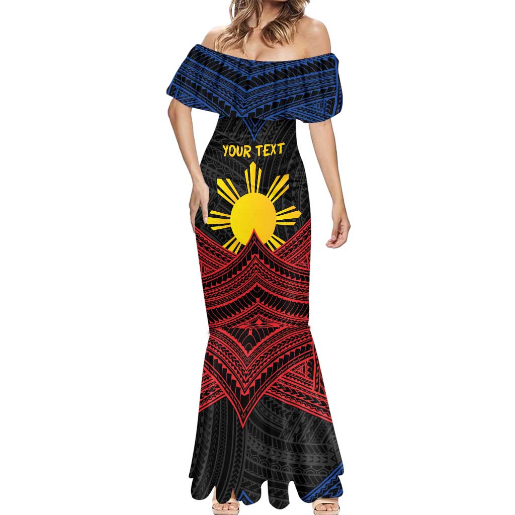 Personalized Philippines Mermaid Dress Polynesian Tribal Tattoo with Filipino Flag Motif