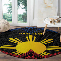 Personalized Philippines Round Carpet Polynesian Tribal Tattoo with Filipino Flag Motif