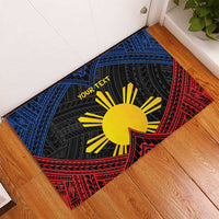 Personalized Philippines Rubber Doormat Polynesian Tribal Tattoo with Filipino Flag Motif