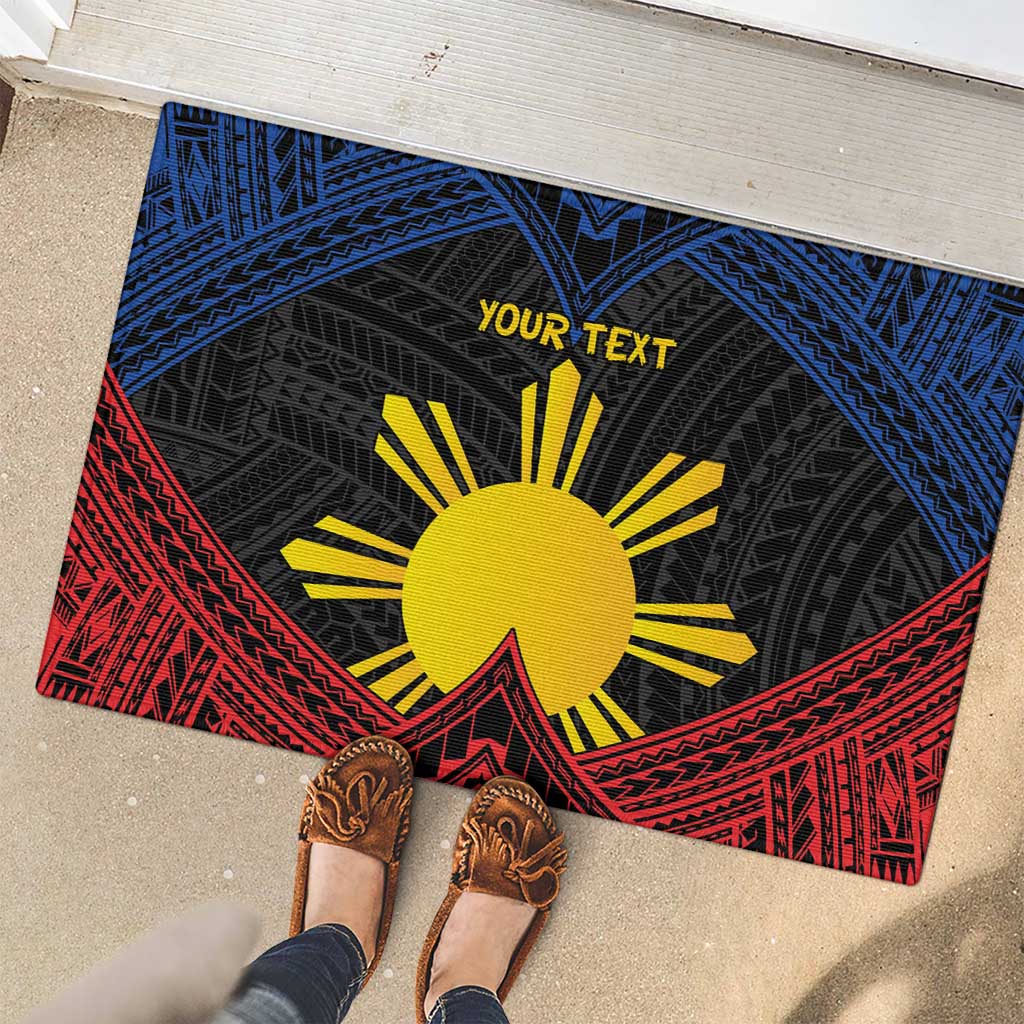 Personalized Philippines Rubber Doormat Polynesian Tribal Tattoo with Filipino Flag Motif
