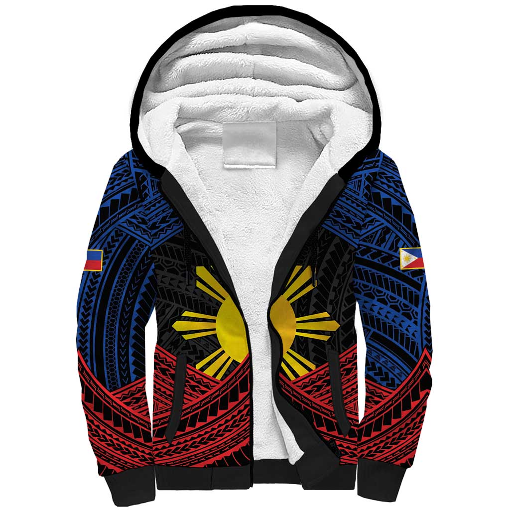 Personalized Philippines Sherpa Hoodie Polynesian Tribal Tattoo with Filipino Flag Motif