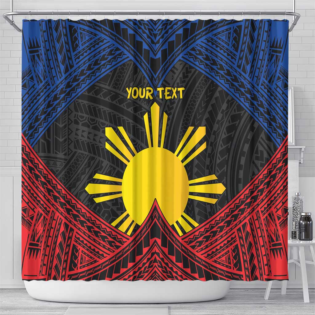 Personalized Philippines Shower Curtain Polynesian Tribal Tattoo with Filipino Flag Motif