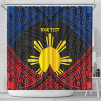 Personalized Philippines Shower Curtain Polynesian Tribal Tattoo with Filipino Flag Motif