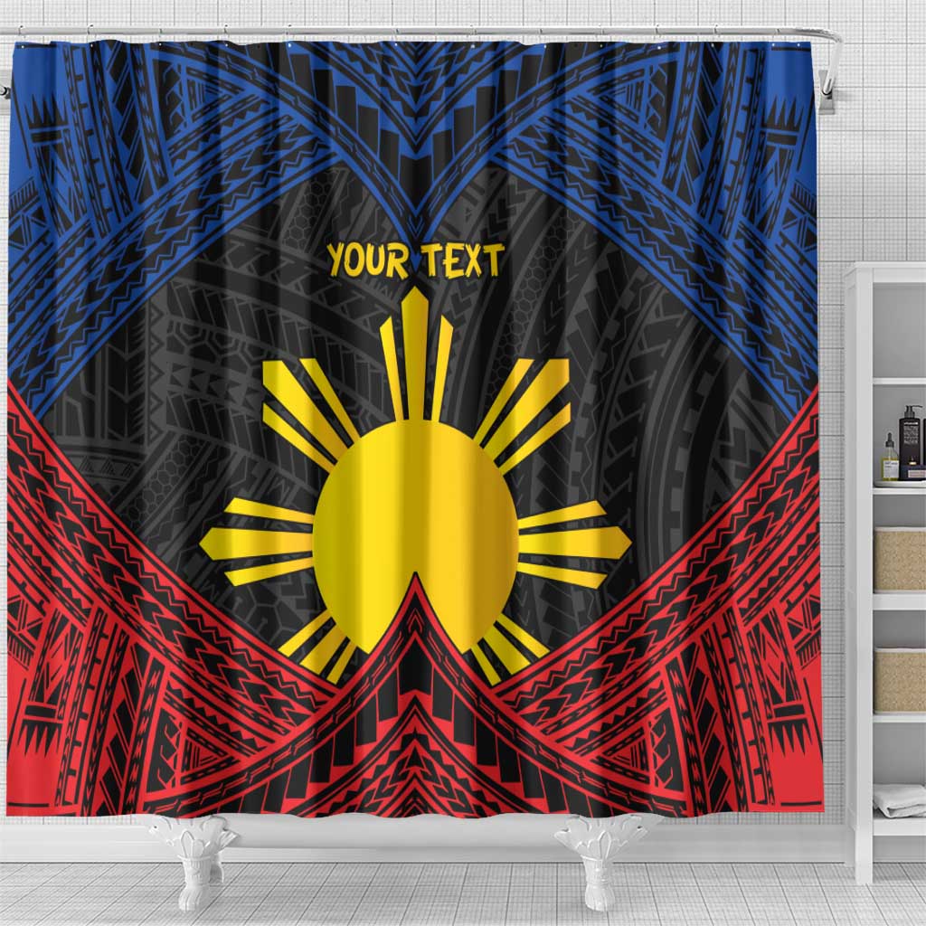 Personalized Philippines Shower Curtain Polynesian Tribal Tattoo with Filipino Flag Motif