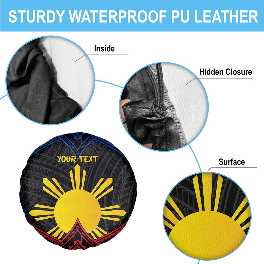Personalized Philippines Spare Tire Cover Polynesian Tribal Tattoo with Filipino Flag Motif