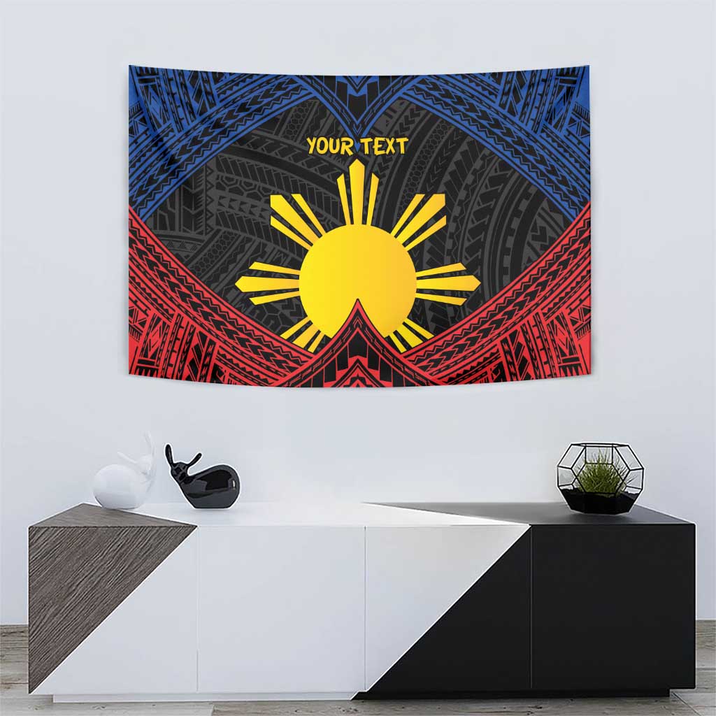 Personalized Philippines Tapestry Polynesian Tribal Tattoo with Filipino Flag Motif