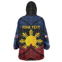 Personalized Philippines Wearable Blanket Hoodie Polynesian Tribal Tattoo with Filipino Flag Motif