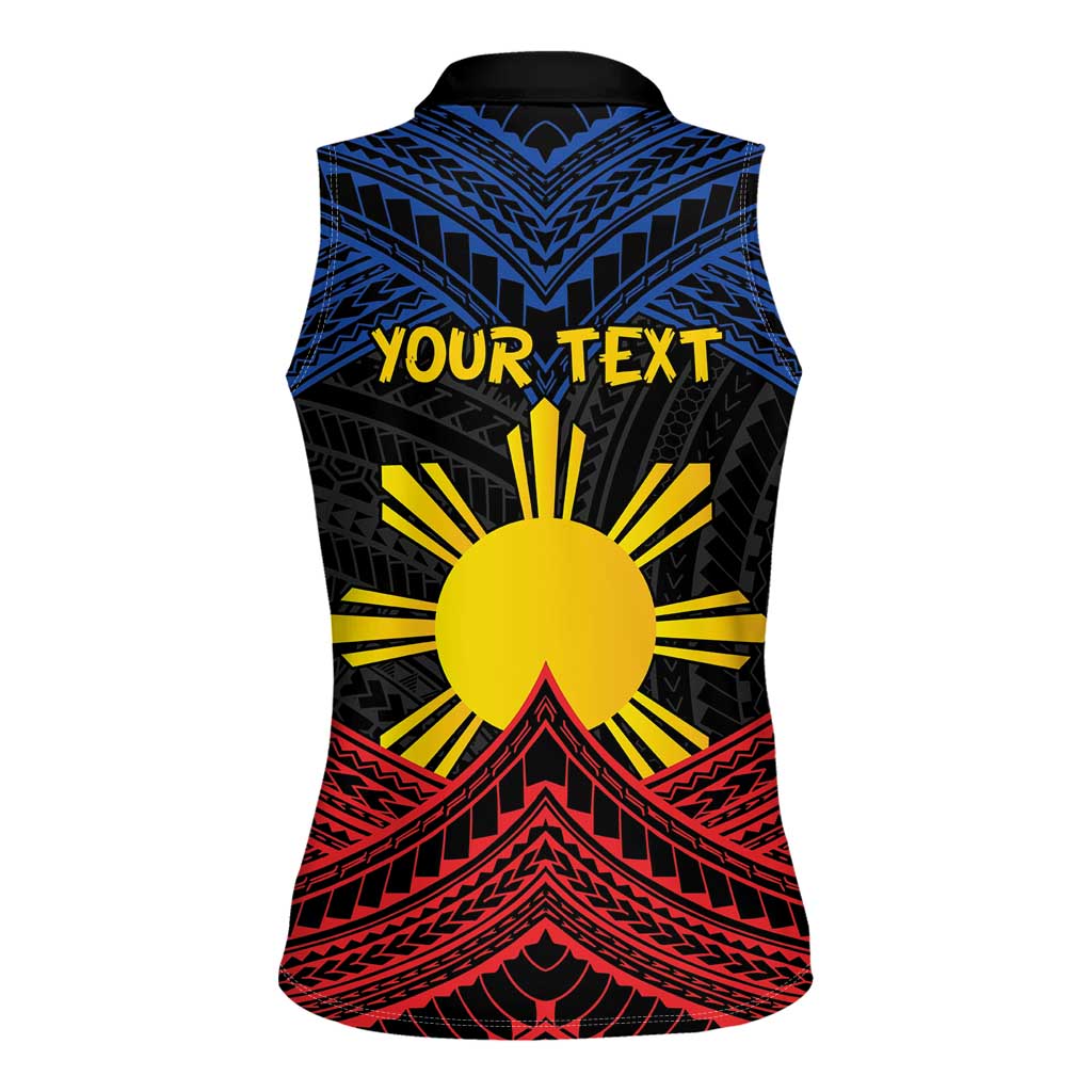 Personalized Philippines Women Sleeveless Polo Shirt Polynesian Tribal Tattoo with Filipino Flag Motif