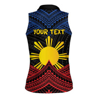 Personalized Philippines Women Sleeveless Polo Shirt Polynesian Tribal Tattoo with Filipino Flag Motif