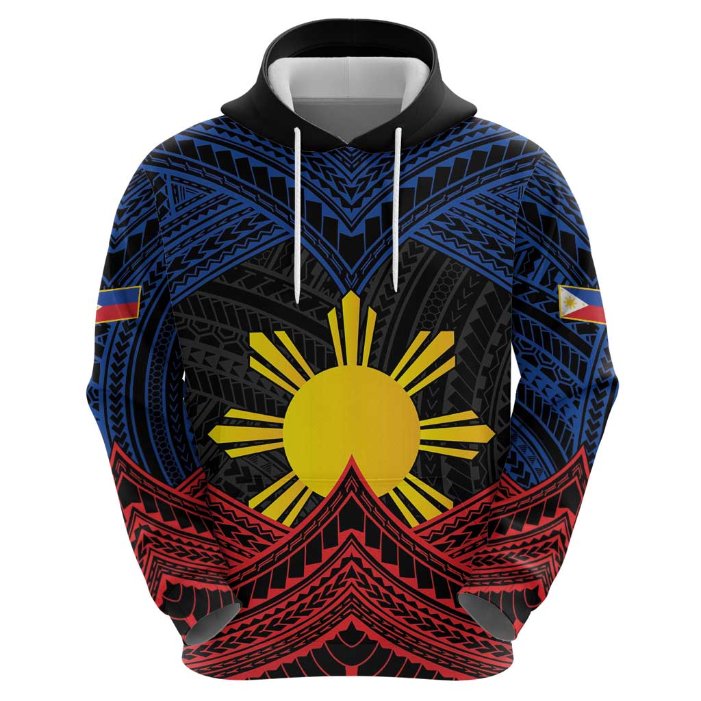 Personalized Philippines Zip Hoodie Polynesian Tribal Tattoo with Filipino Flag Motif