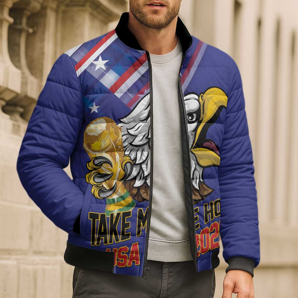 United States 2026 Personalized Bomber Puffer Jacket Take Me Home Soccer Blue