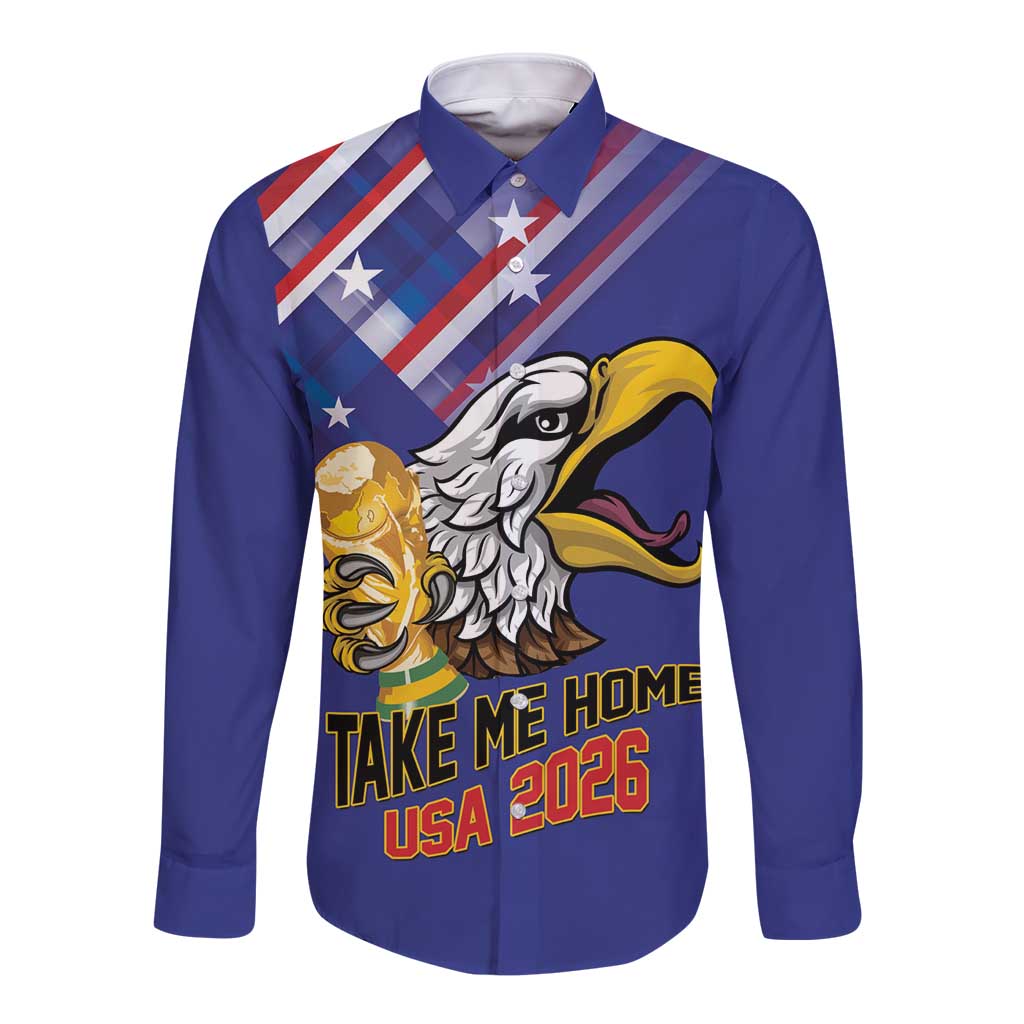 United States 2026 Personalized Long Sleeve Button Shirt Take Me Home Soccer Blue