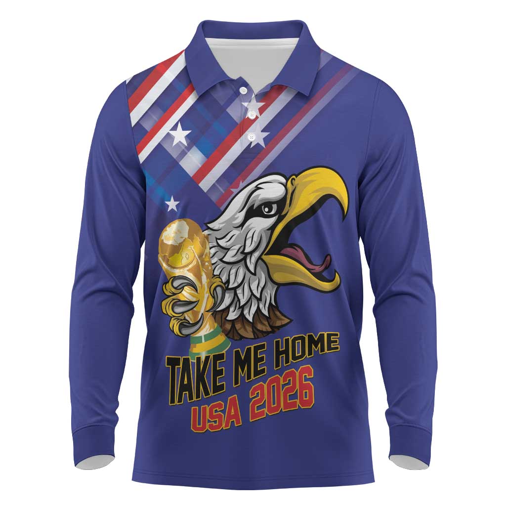 United States 2026 Personalized Long Sleeve Polo Shirt Take Me Home Soccer Blue
