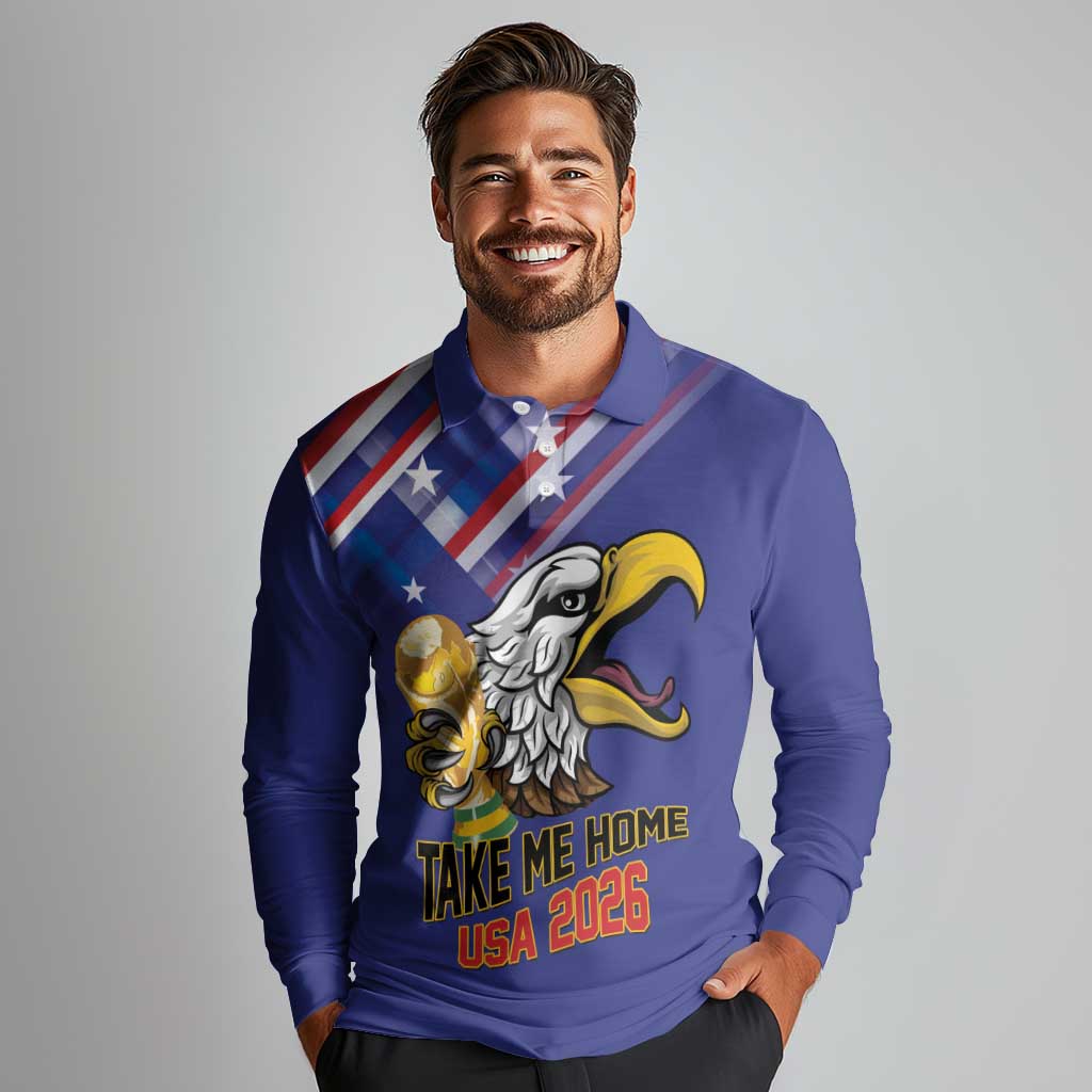 United States 2026 Personalized Long Sleeve Polo Shirt Take Me Home Soccer Blue