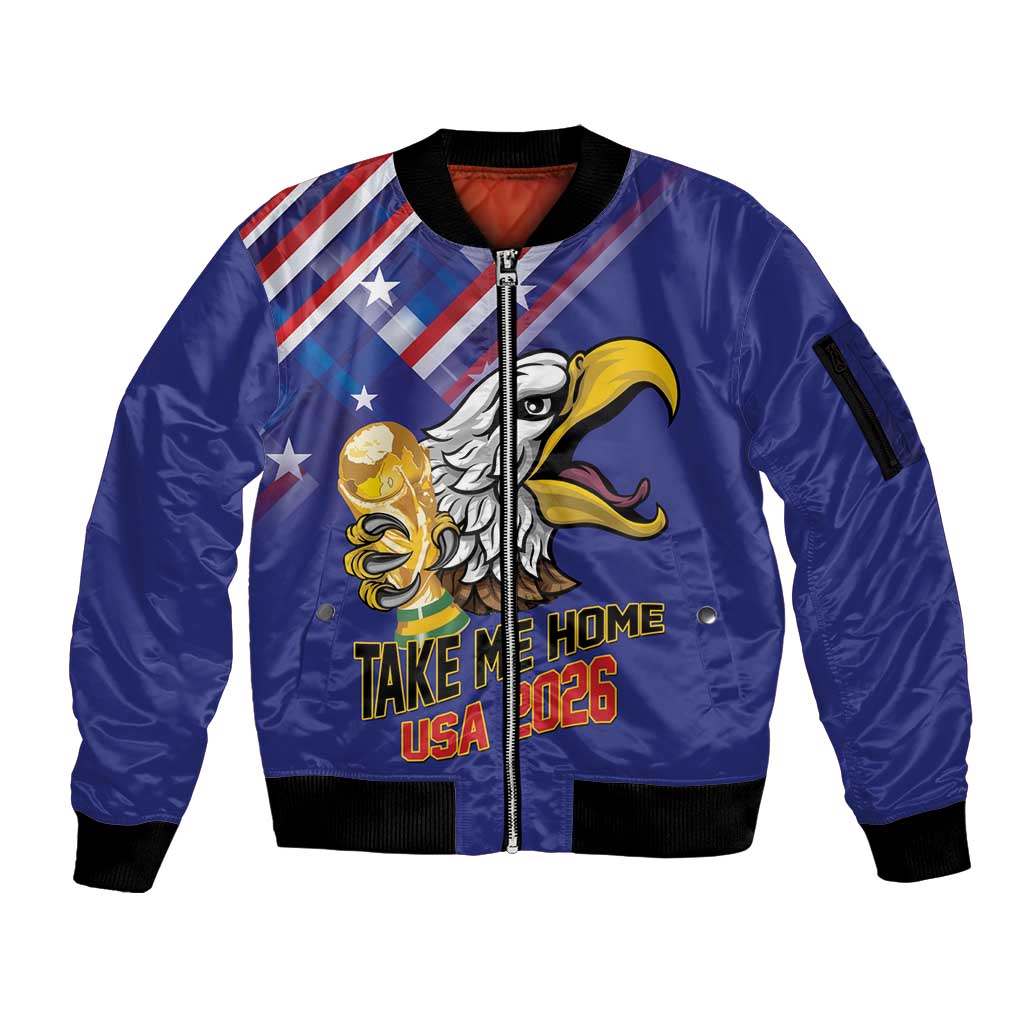 United States 2026 Personalized Sleeve Zip Bomber Jacket Take Me Home Soccer Blue