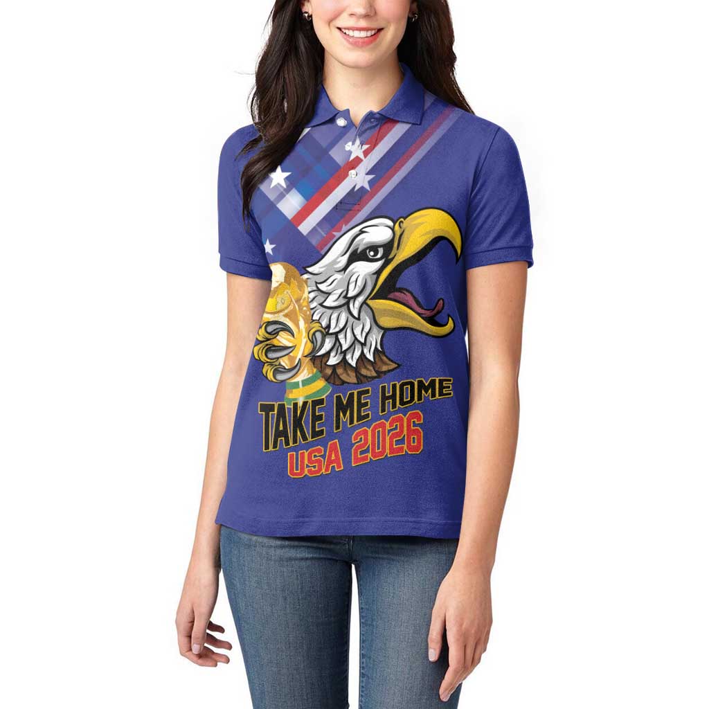 United States 2026 Personalized Women Polo Shirt Take Me Home Soccer Blue