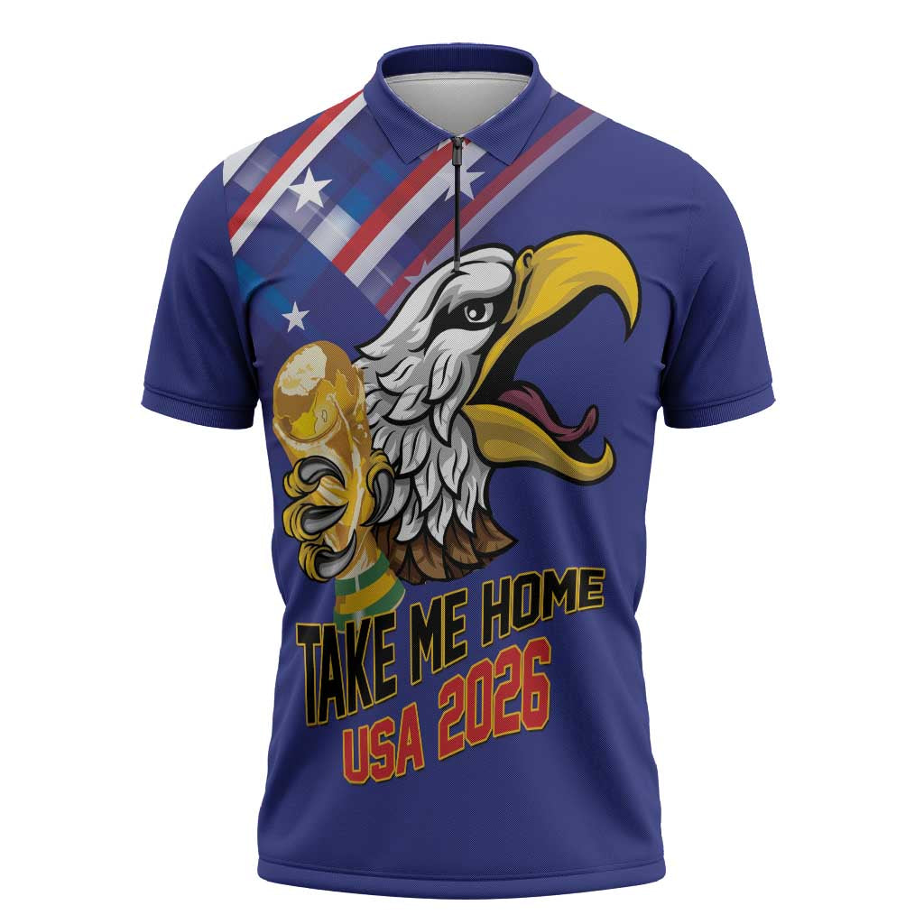 United States 2026 Personalized Zipper Polo Shirt Take Me Home Soccer Blue