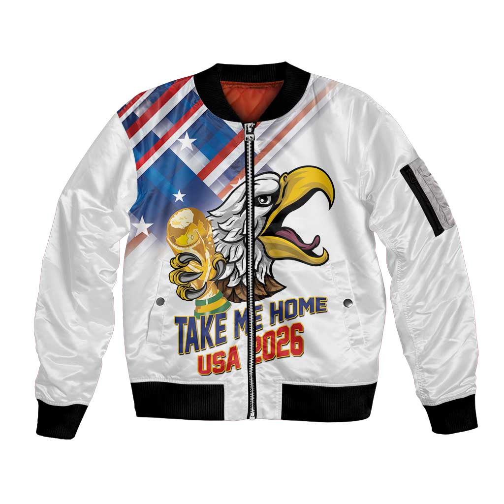 United States 2026 Personalized Sleeve Zip Bomber Jacket Take Me Home Soccer White