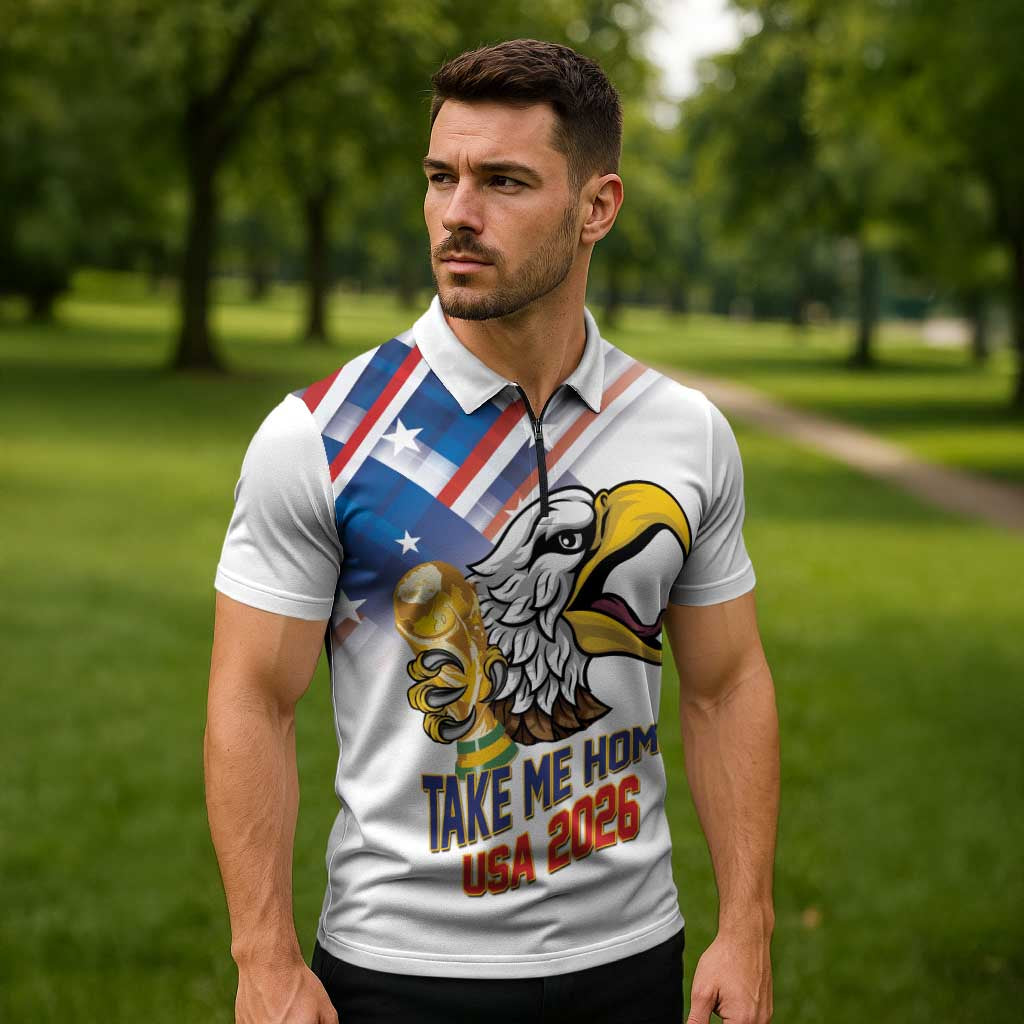 United States 2026 Personalized Zipper Polo Shirt Take Me Home Soccer White