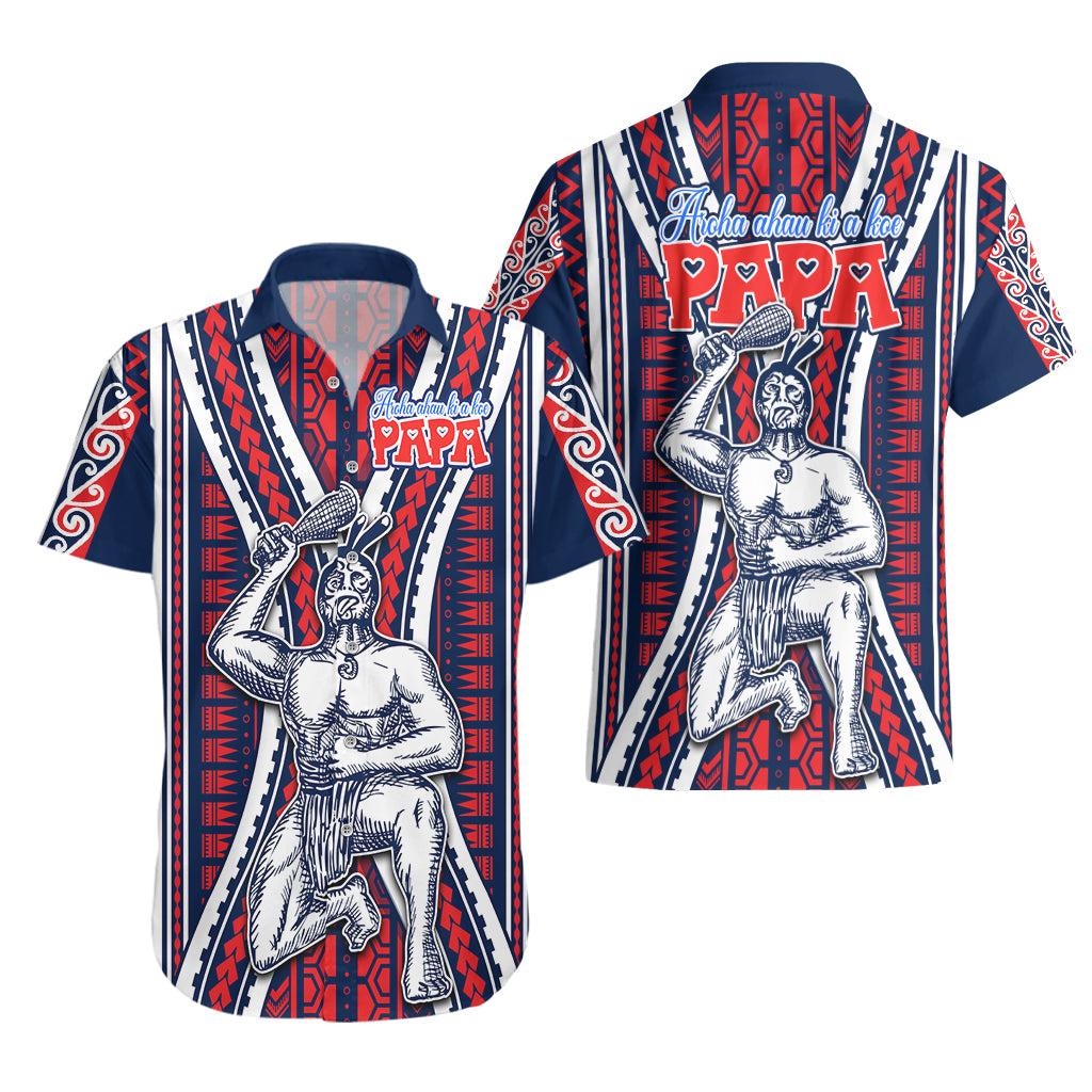 Aotearoa Father's Day Gift For Dad Hawaiian Shirt Aroha Ahau Ki A Koe Papa - Maori Style Pattern - Wonder Print Shop