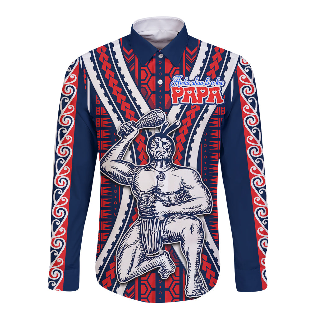Aotearoa Father's Day Gift For Dad Long Sleeve Button Shirt Aroha Ahau Ki A Koe Papa - Maori Style Pattern - Wonder Print Shop