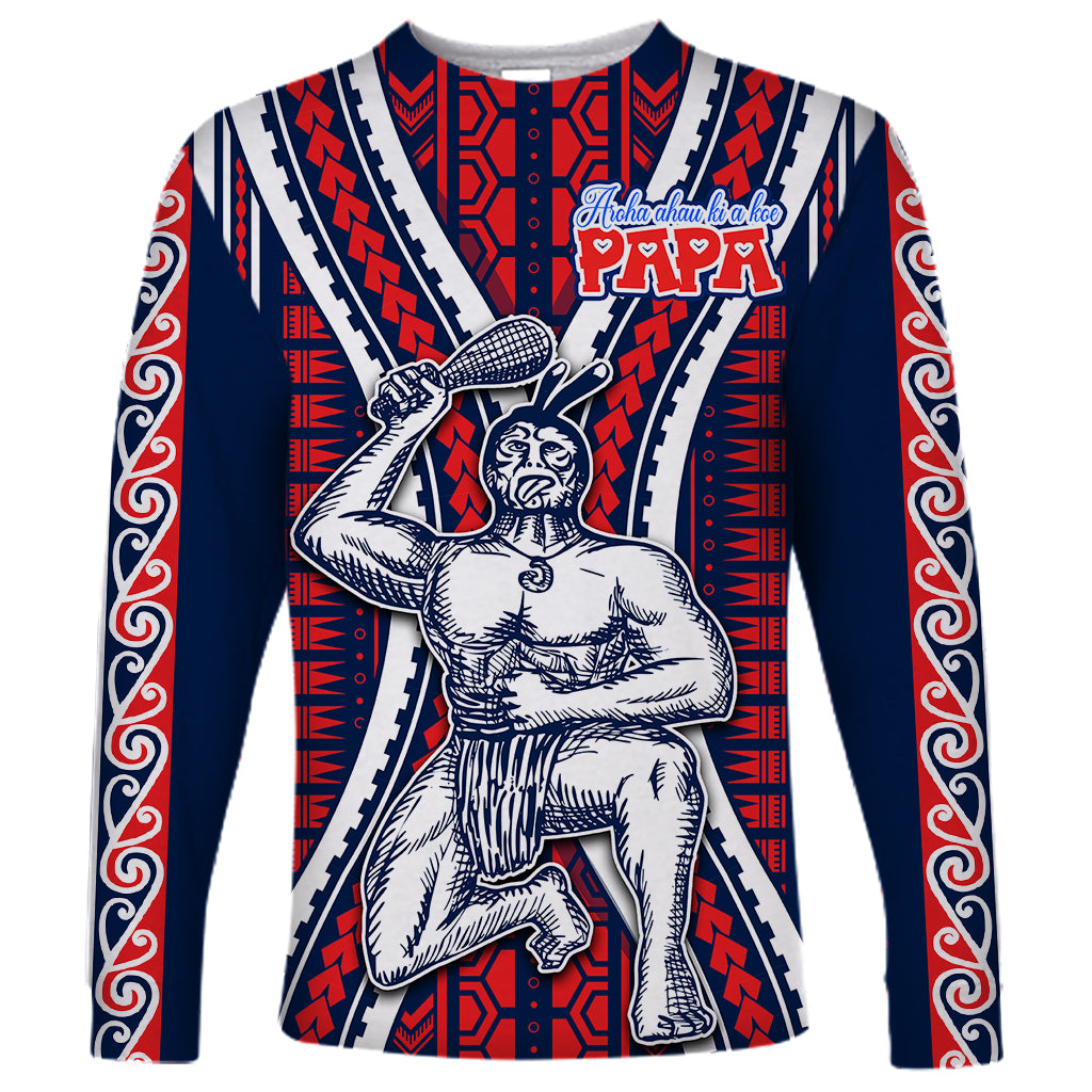 Aotearoa Father's Day Gift For Dad Long Sleeve Shirt Aroha Ahau Ki A Koe Papa - Maori Style Pattern - Wonder Print Shop