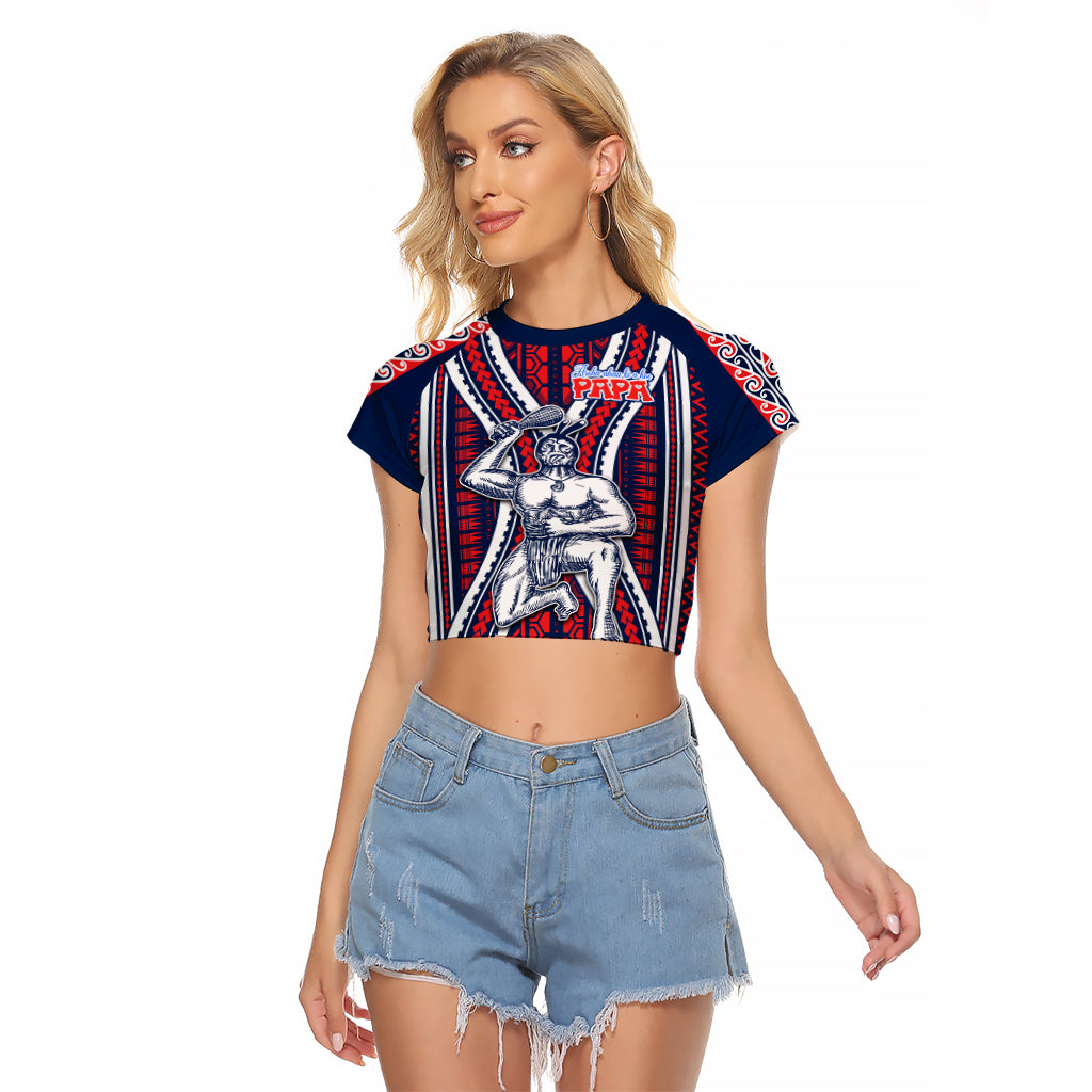Aotearoa Father's Day Gift For Dad Raglan Cropped T Shirt Aroha Ahau Ki A Koe Papa - Maori Style Pattern - Wonder Print Shop