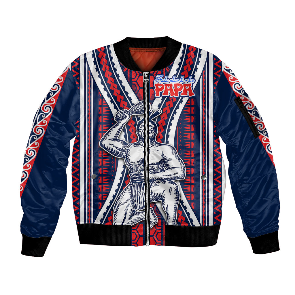 Aotearoa Father's Day Gift For Dad Sleeve Zip Bomber Jacket Aroha Ahau Ki A Koe Papa - Maori Style Pattern - Wonder Print Shop