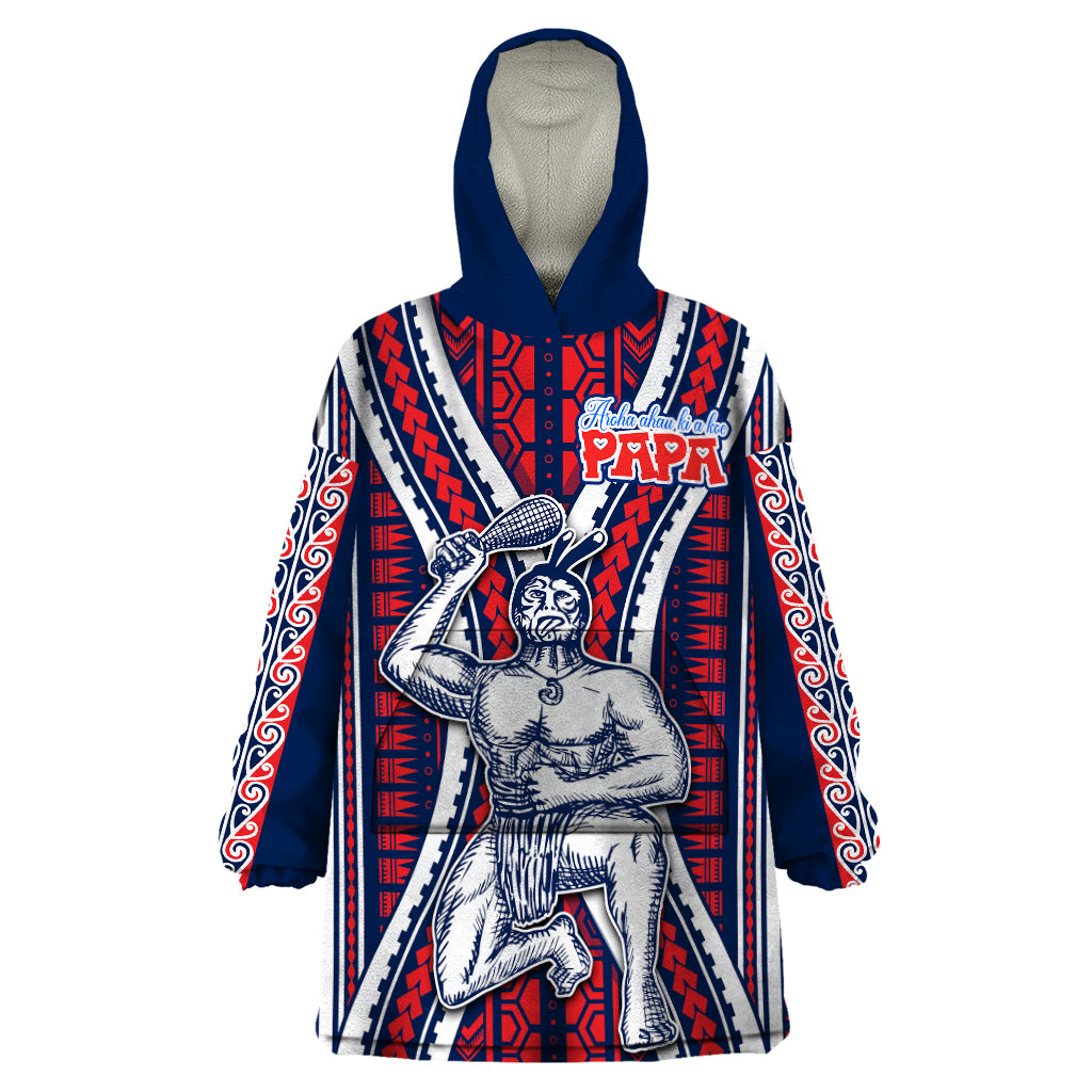 Aotearoa Father's Day Gift For Dad Wearable Blanket Hoodie Aroha Ahau Ki A Koe Papa - Maori Style Pattern - Wonder Print Shop