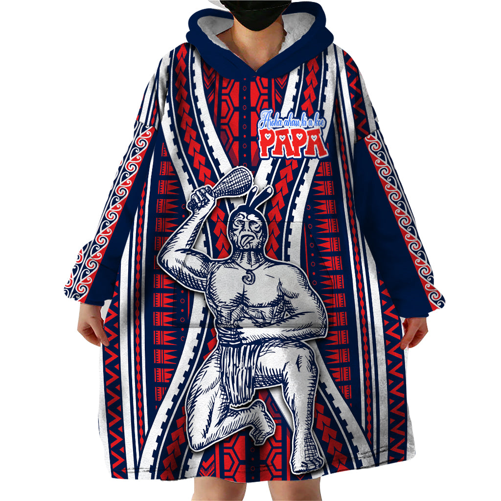 Aotearoa Father's Day Gift For Dad Wearable Blanket Hoodie Aroha Ahau Ki A Koe Papa - Maori Style Pattern - Wonder Print Shop