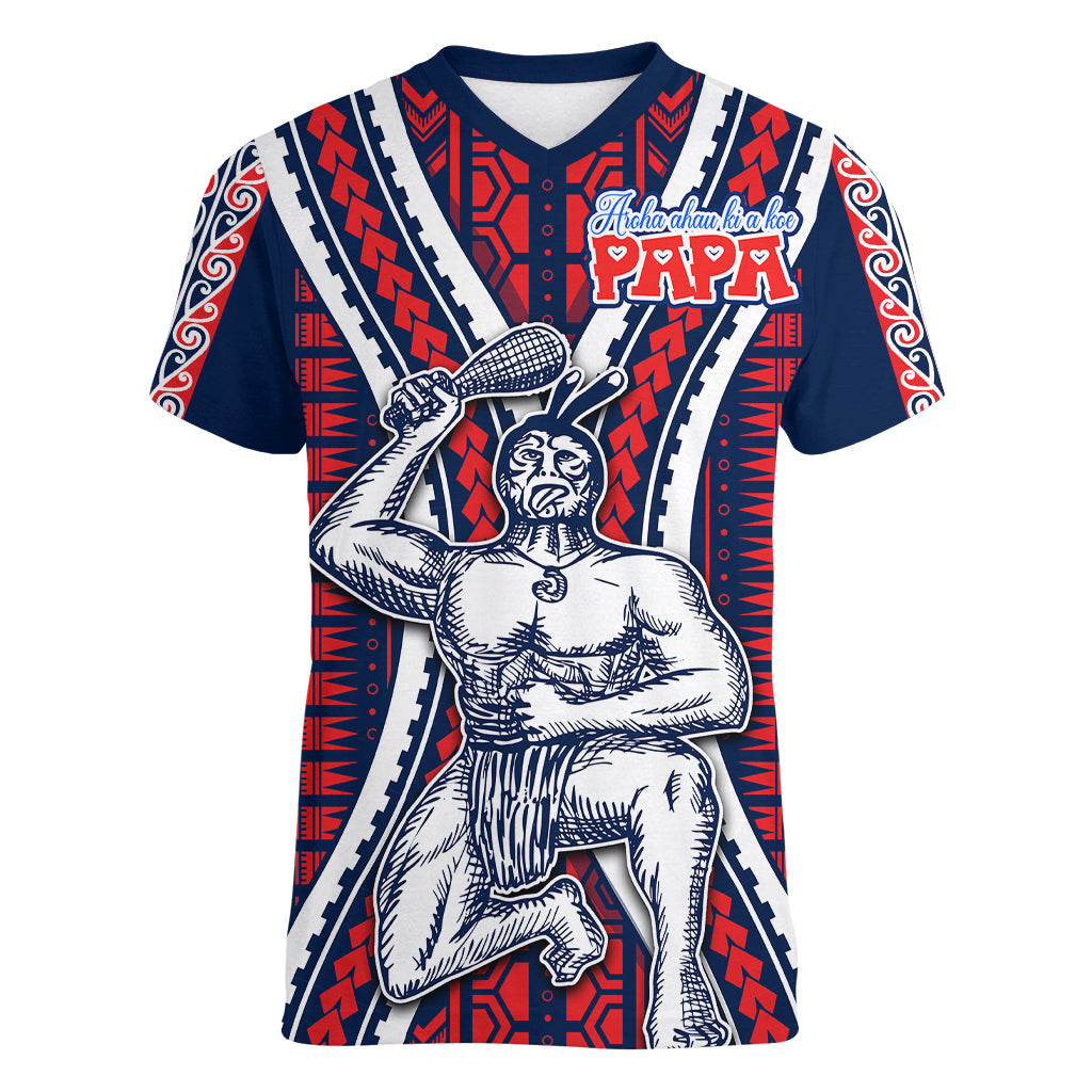 Aotearoa Father's Day Gift For Dad Women V Neck T Shirt Aroha Ahau Ki A Koe Papa - Maori Style Pattern - Wonder Print Shop