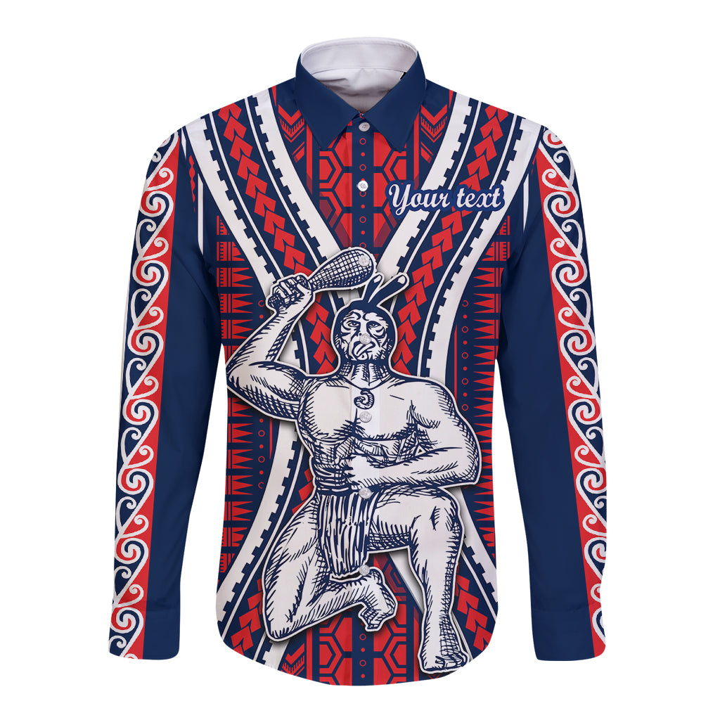 Personalised Aotearoa Father's Day Gift For Dad Long Sleeve Button Shirt Aroha Ahau Ki A Koe Papa - Maori Style Pattern - Wonder Print Shop