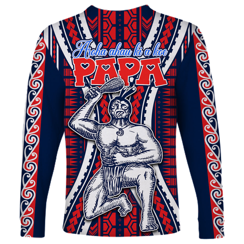 Personalised Aotearoa Father's Day Gift For Dad Long Sleeve Shirt Aroha Ahau Ki A Koe Papa - Maori Style Pattern - Wonder Print Shop
