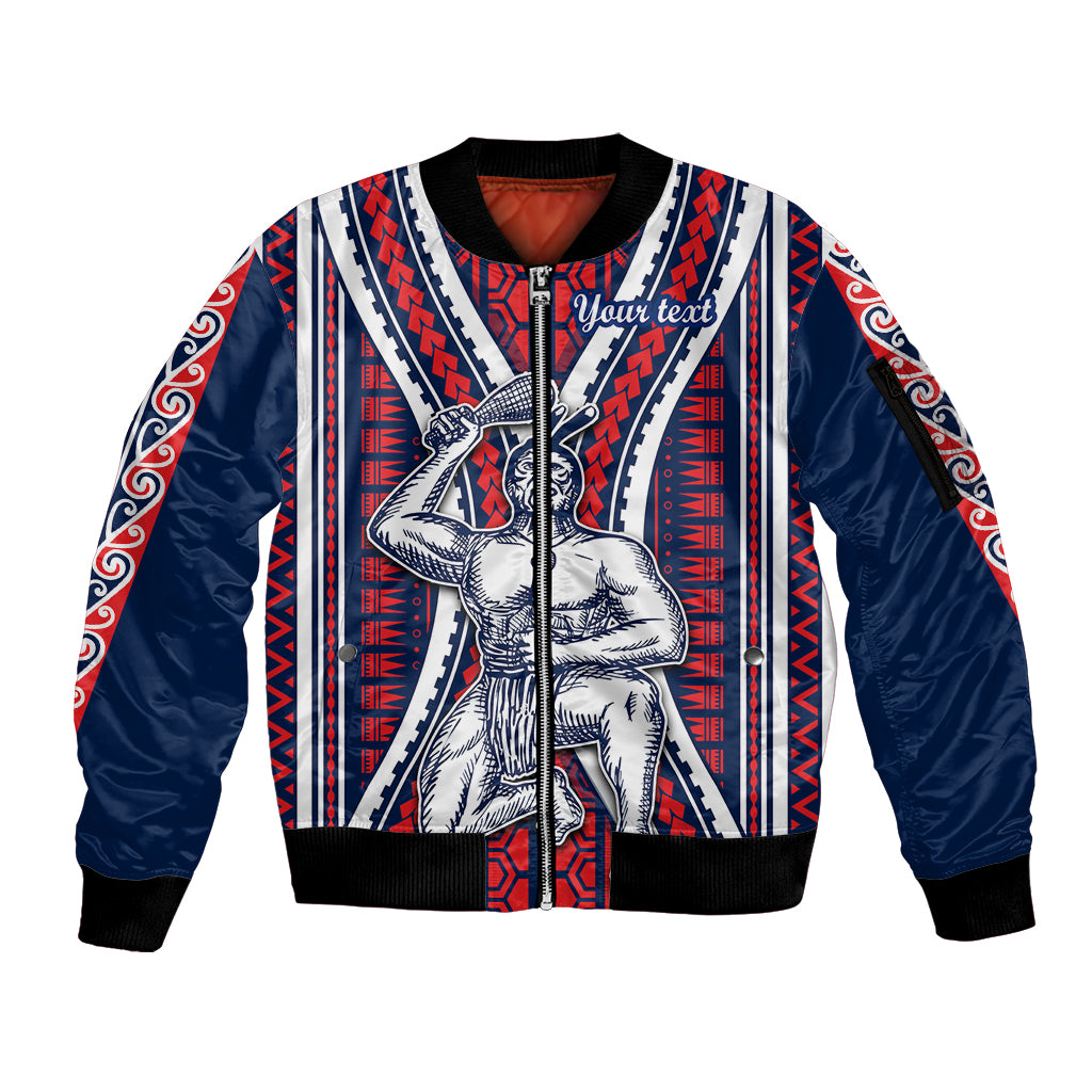 Personalised Aotearoa Father's Day Gift For Dad Sleeve Zip Bomber Jacket Aroha Ahau Ki A Koe Papa - Maori Style Pattern - Wonder Print Shop