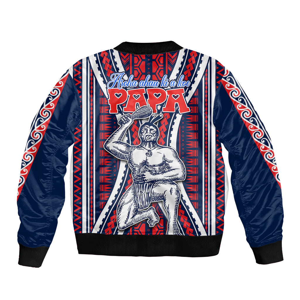 Personalised Aotearoa Father's Day Gift For Dad Sleeve Zip Bomber Jacket Aroha Ahau Ki A Koe Papa - Maori Style Pattern - Wonder Print Shop