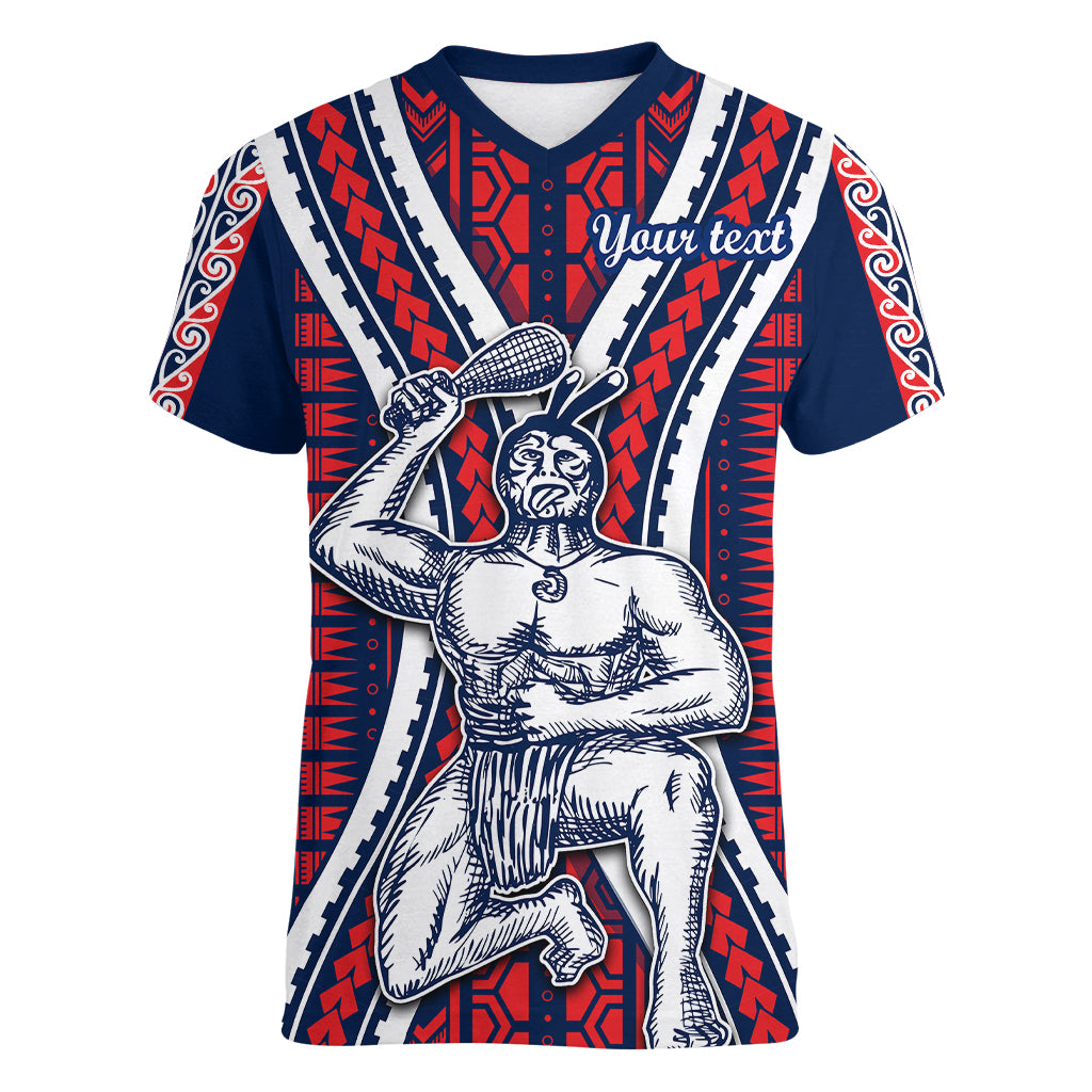 Personalised Aotearoa Father's Day Gift For Dad Women V Neck T Shirt Aroha Ahau Ki A Koe Papa - Maori Style Pattern - Wonder Print Shop