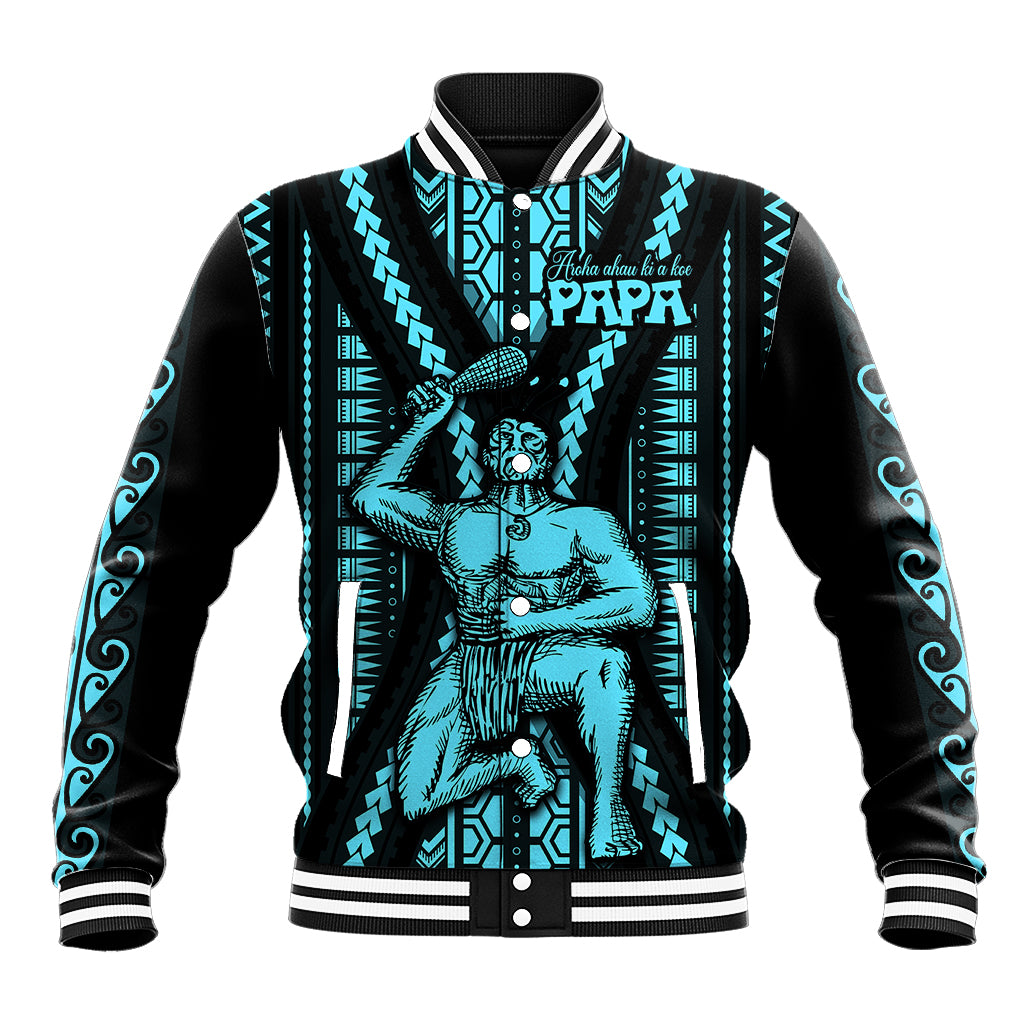 Aotearoa Father's Day Gift For Dad Baseball Jacket Aroha Ahau Ki A Koe Papa - Aqua Maori Style Pattern LT9 - Wonder Print Shop