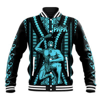 Aotearoa Father's Day Gift For Dad Baseball Jacket Aroha Ahau Ki A Koe Papa - Aqua Maori Style Pattern LT9 - Wonder Print Shop