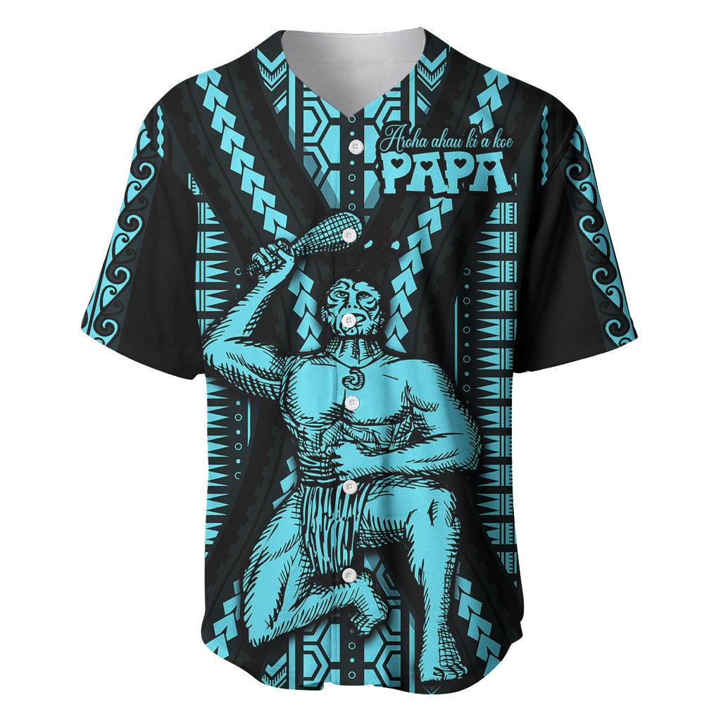 Aotearoa Father's Day Gift For Dad Baseball Jersey Aroha Ahau Ki A Koe Papa - Aqua Maori Style Pattern LT9 - Wonder Print Shop
