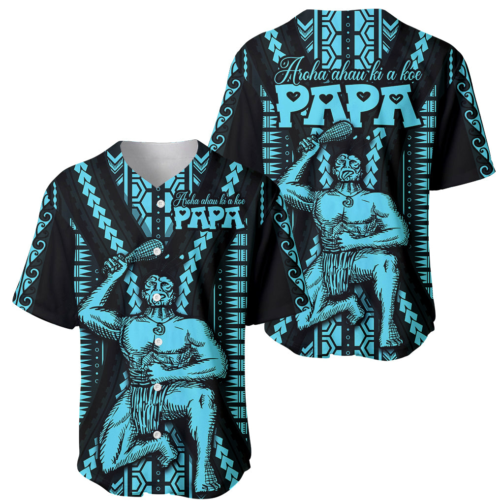 Aotearoa Father's Day Gift For Dad Baseball Jersey Aroha Ahau Ki A Koe Papa - Aqua Maori Style Pattern LT9 - Wonder Print Shop