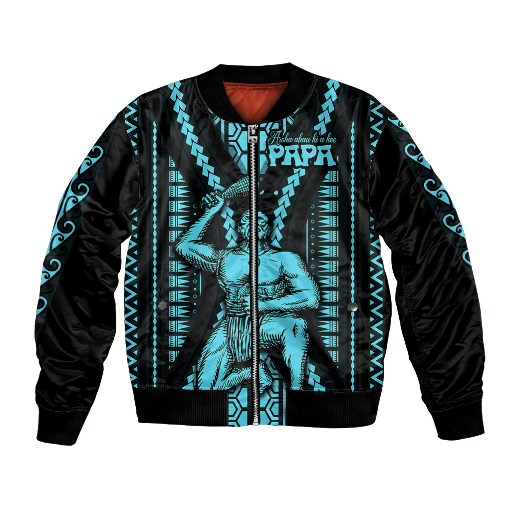 Aotearoa Father's Day Gift For Dad Bomber Jacket Aroha Ahau Ki A Koe Papa - Aqua Maori Style Pattern LT9 - Wonder Print Shop